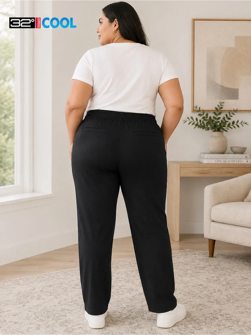 NWT 32 Degrees Cool Black Stretch Pull-On Pants Pockets XXL